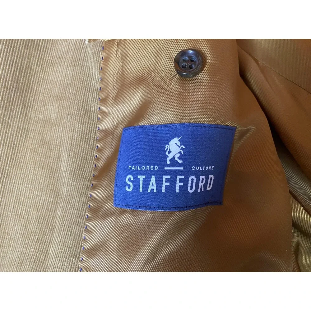 Stafford Mens Brown Corduroy Blazer 44 Long Classic Fit Elbow Patches
